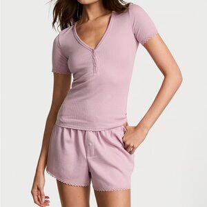 Victoria’s Secret Pointelle Modal Henley Tee & Boxer Short Set Small